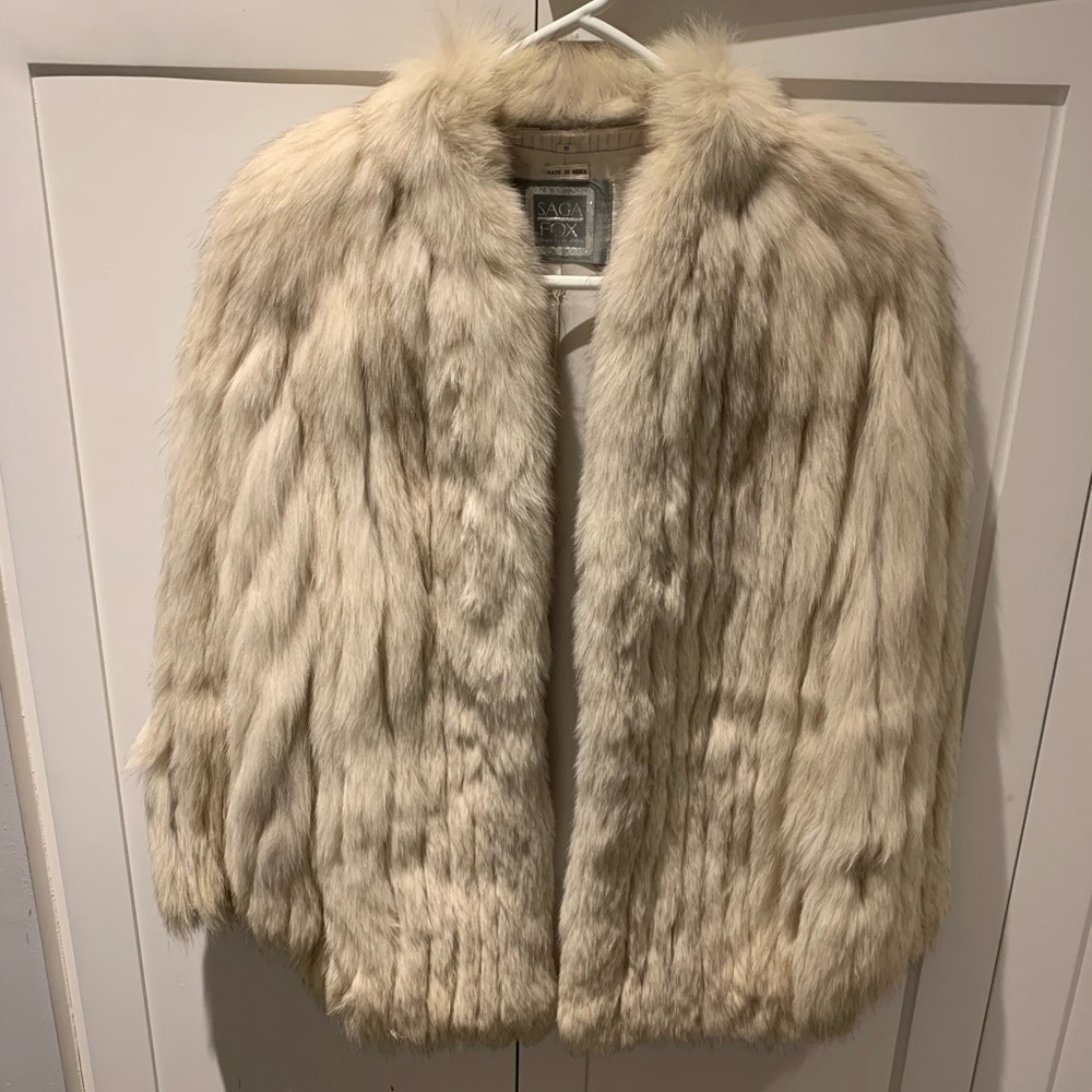 Vintage MINT SAGA real fur coat beige SMALL!